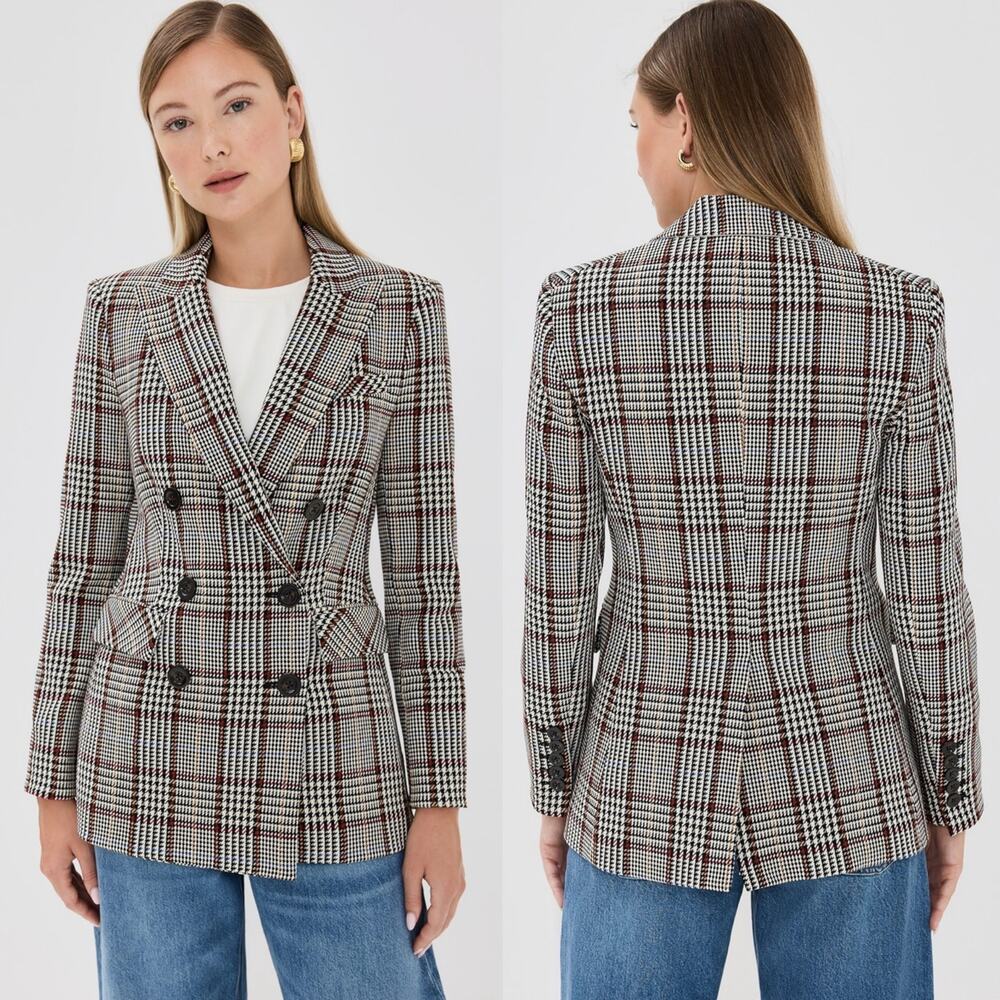 Veronica Beard Ellette Dickey Jacket Black White Multi Plaid Blazer Size 10 - Picture 2 of 16